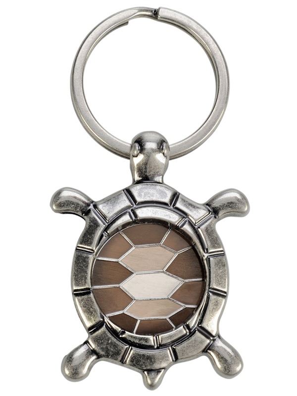 Брелок металлический "Черепаха" с монеткой, 38х50мм, серебристый