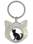 Брелок металлический "Чёрная кошка в кошачьей голове", серебристый, 30х43мм