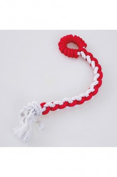 Стрейчевая веревка для собак из натурального латекса и хлопка с функцией чистки зубов. Красная, средний размер