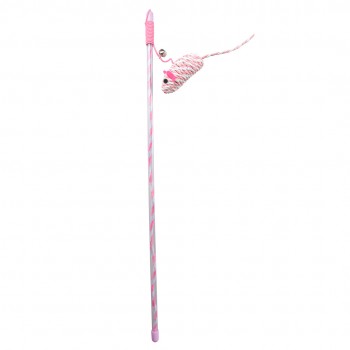 Игрушка для кошек дразнилка DUVO+ "Удочка с верёвочной мышкой", розовая, 47x15x4см