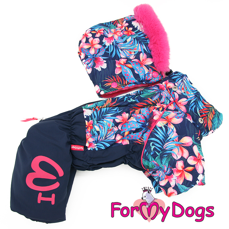 Комбинезон ForMyDogs черно-розовый "Цветы" для девочек (FW988-2021 F)