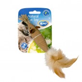 Игрушка для кошек дразнилка DUVO+ "Мышь из картона с перьями", коричневая, 12.5х9.5х3см