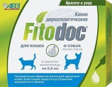 Капли дерматологические FITODOC для кошек и мелких пород собак, 4 пипетки