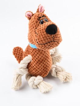 Игрушка Mr.Kranch для собак "Собачка" плюшевая с канатиками и пищалкой 22 см коричневая