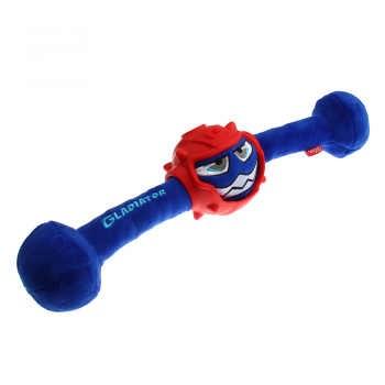 Игрушка для собак GIGWI Гладиатор в резиновом шлеме-гантеля с пищалкой (синий) 41 см (75442)